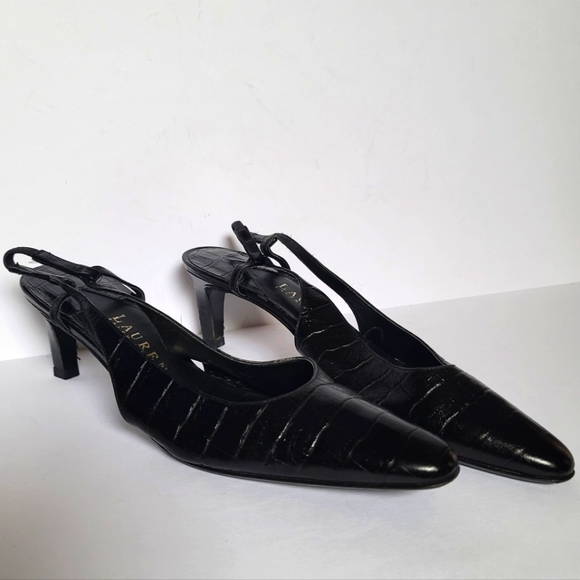 Lauren Ralph Lauren Croc Embossed Slingback Pointed Toe Leather Pumps. Size 9AA - Picture 1 of 7
